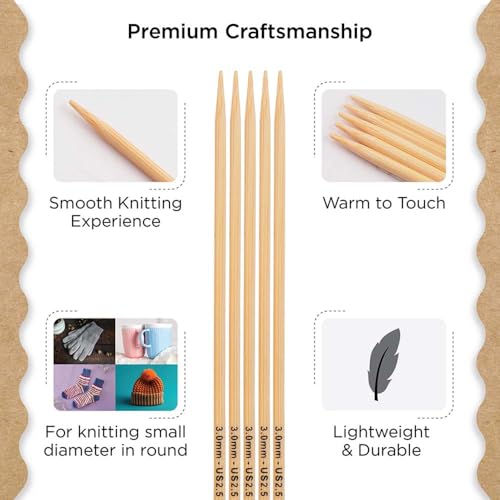 Knitter’s Pride Bamboo Luxe Double-Pointed Needles 8"" (20cm) – US Size 2.5 (3mm) - size: 3.00mm
