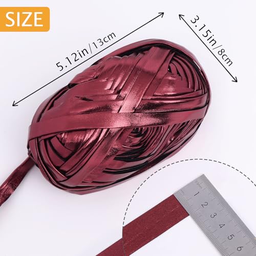 NICEEC 2 Skeins Metal T-Shirt Yarn Double-Side- Wine Red | Bright, Glossy, Crochet & Knitting, Fabric Cloth Yarn Handmade DIY Craft Bag Basket Cushion-Totle Length 64yds(7.1oz) - color: Wine Red, size: Double-Side