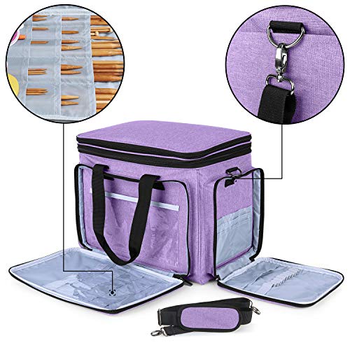 LUXJA Portable Yarn Knitting Storage Tote Bag,Lavender | Fits Knitting/Circular Needles Up to 14 Inches, Yarn Bag With Cover & Shoulder Strap for Crochet Hooks & Craft Accessories - color: Lavender