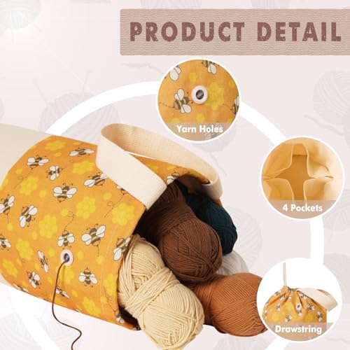 TOGETRUE Yarn Bag, Knitting Crochet Bag, Portable Yarn Storage Bags Organizer for Crocheting Project, Store Skein Ball, Short Knitting Needle (Large, Bees) - color: Bees, size: Large