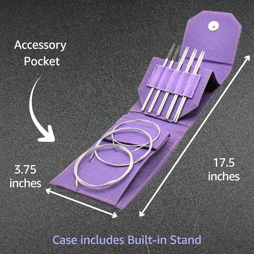 Lykke Flight Lace 5-Inch Interchangeable Circular Knitting Needle Set | Mini US 0, 1, 1.5, 2, 2.5 Purple Case, Stainless Steel, Sharp Points, No-Memory Swivel Cables, Project Bag - color: Purple
