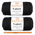 2 Pack T-Shirt Yarn for Beginner Crochet Bags/Basket/Coaster, Thick Polyester Fabric Yarn 400g/144yds High Elastic (Black) - color: Black