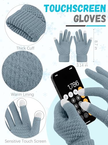 LOROME Winter Beanie Hat Scarf Gloves, Warm Fleece Knit Neck Scarf Set Gift | Hats Gloves Scarf Set, Touchscreen Gloves, Universal Size Neck Scarf Set Winter Gifts for Unisex Adult Winter Wear - color: Light Blue