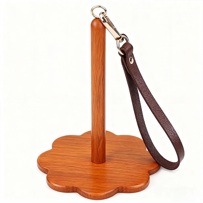 Premium Wooden Wrist Yarn Holder, Brown, Handcrafted Knitting and Crochet Tool, Adjustable Bracelet Design