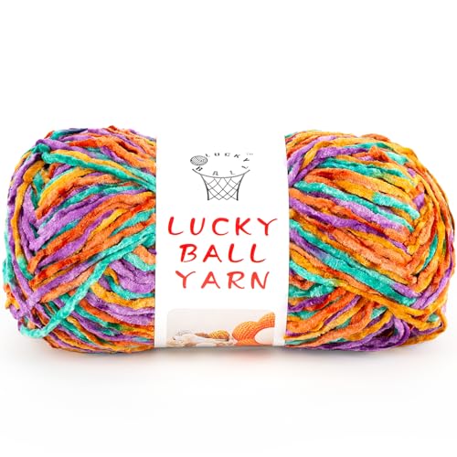 LUCKY BALL Chenille Yarn, 100g/230 yd #4 Velvet Crochet Yarn(PurpleOrange) | 100% polyester #4 medium velvet yarn; 4mm strand; 100g/230 yd; for amigurumi, plushies, hats, scarves, baby crafts - color: 1PurpleOrange