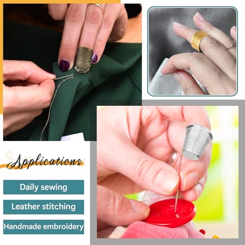 ZMAAGG Thimbles for Hand Sewing, 8 PCS Sewing Thimble, Metal Thimble | Thimbles for Hand Embroidery, Thimbles for Hand Quilting, Leather Thimble for Sewing, Embroidery - size: Basic Version