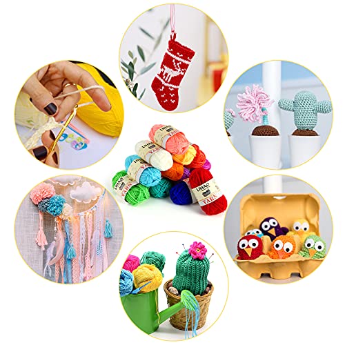 LIHAO 12 Skeins Mini Yarn for Knitting Crochet Craft | 100% Acrylic, Anti-Splitting