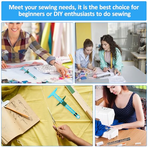 4 Pcs Sewing Gauge Sewing Measuring Tool T-Shaped Fabric Quilting Ruler 5-in-1 Sliding Gauge Measuring Sewings Ruler Sliding Gauges Rulers for Quilting Knitting Sewings and Crafting