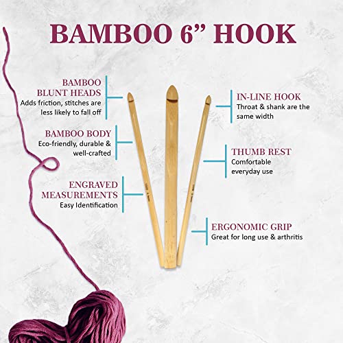 JubileeYarn Bamboo Crochet Hooks Set - 6" (15cm) - Carbonized Brown - 11 Sizes - color: Carbonized Brown, size: 6" 11pc Set