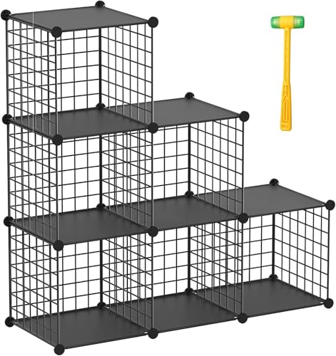 Wire Cube Storage Organizer, Metal Storage Shelves Bookshelf, Stackable Modular Closet Organizer for Bedroom Living Room, Office,Storage Shelves（6-Cube，Black） - color: Black Plus Iron, size: 6 Cubes