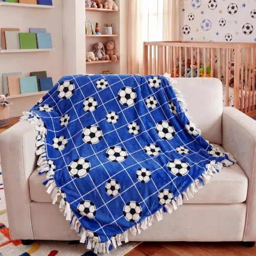 Chumia 2 Pcs/1 Set Soccer Tie Blankets Craft Kit 57 x 57 Inch DIY No Sew Fleece Blanket Black and White Sports Ball No Sew Fabric Tie Knot Throw Craft Gift for World Soccer 2026 Fan Couch Sofa - style: Soccer