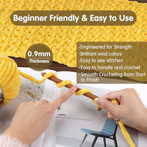 Super Soft Chunky Chenille Yarn for Crocheting & Knitting - 3.52oz/38.2yd per Skein, Ultra Plush Velvet Yarn for Baby Blankets, Amigurumi & Crafts, Golden Yellow, 1 Skein - color: Golden Yellow