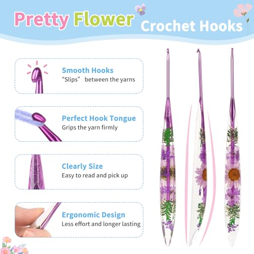 Coopay Crochet Hooks, 3mm Ergonomic Crochet Hook with Floral Plastic Grips | Long Crochet Needles for Crocheting,Stylish and Unique, Ideal for Crocheting Blankets, Dolls, Shawls, Hats, Scarves (D-3.0mm) - size: D-3.0mm