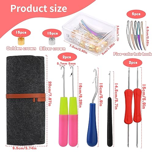 QMNNMA Dreadlock Crochet Hook, 48 Pcs Loc Crochet Needle for Hair | 6 Dreadlock Crochet Needle, Crochet Hooks for Hair, Different Size Bent Latch Hook with Dark Gray Case and Dreadlocks Tool - color: dark gray