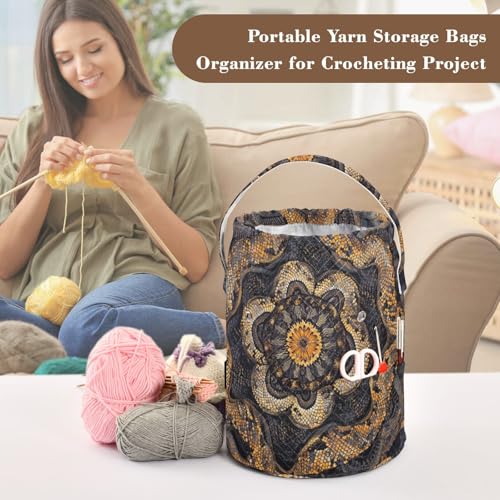 Tatenale Crochet Bag Yarn Bag Knitting Project Bag with Pockets and Handle Portable Yarn Storage Organizer Tangle Free 8.3x11 InchCottonmouth Skin Mandala Dark Purple45 - color: Cottonmouth skin Mandala Dark Purple45