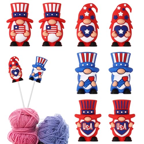 8pcs Gnomes Knitting Needle Stoppers, Knitting Needle Point Protectors, Knitting Needle End Caps, Knitting Accessories and Gadgets - color: Blue Red White