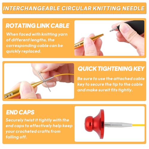 Stithoo Interchangeable Circular Knitting Needles Set, 13 Pairs (3mm-10mm) US 2.5-15 with 16, 24, 32, 40 Inch Cables, Accessories and Case for Knitting Hats, Sweaters, Shawls, Blankets