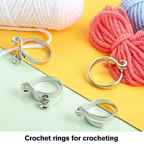 Juszok Adjustable Crochet Ring for Finger,Braided Knitting Ring with Plastic Box Yarn Tension Rings for Crocheting Knitting Accessories 2 Styles Silver