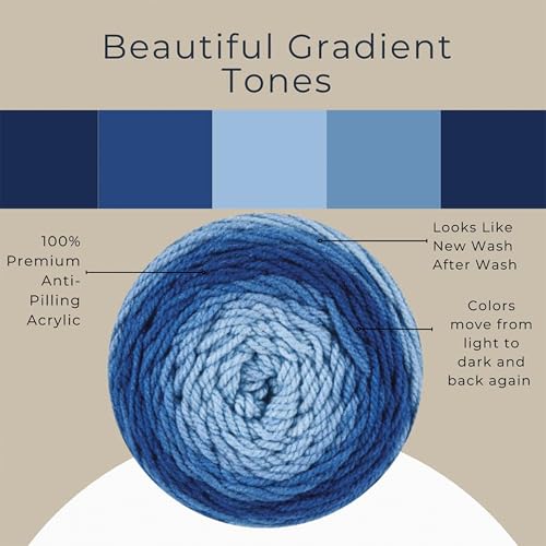 Mary Maxim Bag-O-Day Tonal Hues Ombre Yarn for Crocheting and Knitting, Medium Worsted Weight Anti-Pilling Acrylic Yarn Cake - 280 Yards, 5.3 OZ, Crystal Ice - color: Crystal Ice
