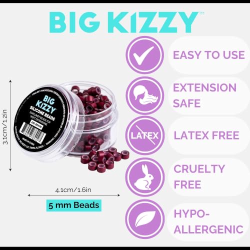 Big Kizzy Silicone Lined Microlink Beads 250pcs 5.0mm (Burgundy) | for Invisible Application of Weft Hair Extensions - color: Burgundy, size: 250 beads