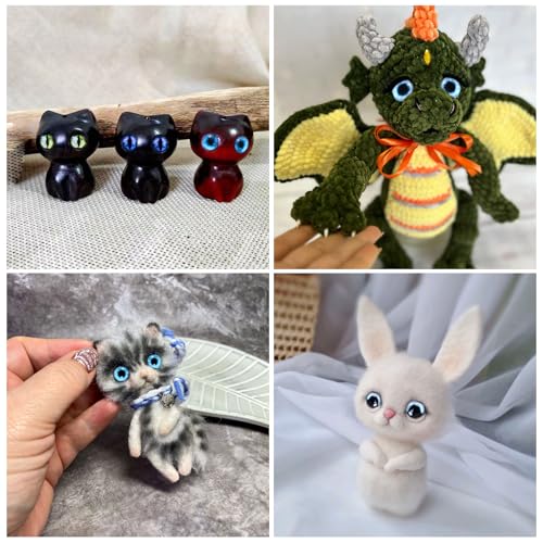 MWOOT 100pcs 12mm Cabochons Glass Eyes for Crafts with Case, Cat Bird Dragon Eyes Fake Glass Monster Eyes, Craft Eyes for Crochet Animals Polymer Clay Sculptures Jewelry Doll Making Props Xmas Gift