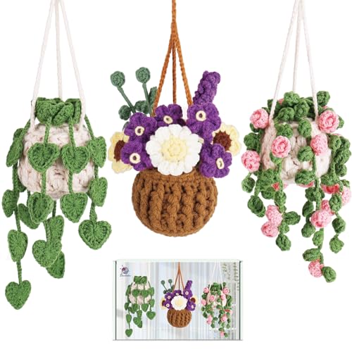 Crochetta Beginner Crochet Kit with Step-by-Step Video Tutorials, Learn to Crochet for Adults & Kids, Knitting Craft Supplies, Hanging Plants Home Decor (40%+ Yarn) - color: 3HaningPlant