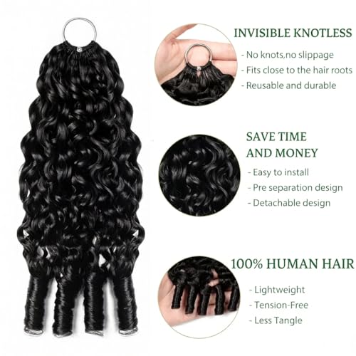 Natural Black 14inch Burmese Curly Crochet Human Hair Extensions: Knotless Pre-Separated Feather Style, Lightweight Reusable Remy Hair with Spiral Curls for Women, 50g - color: #1B (BC), size: 14 Inch