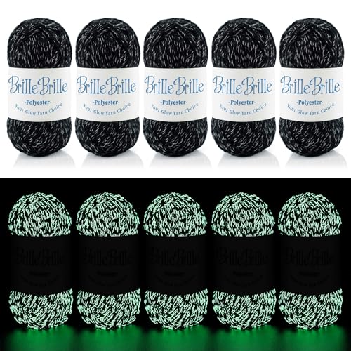 Glow in The Dark Yarn - 5 Pack Glow in The Dark Yarn for Crochet(260g/9oz | 273 Yards) Knitting & Crochet Thread for DIY Crafts, Gifts, Doll Making (Black) - color: Black