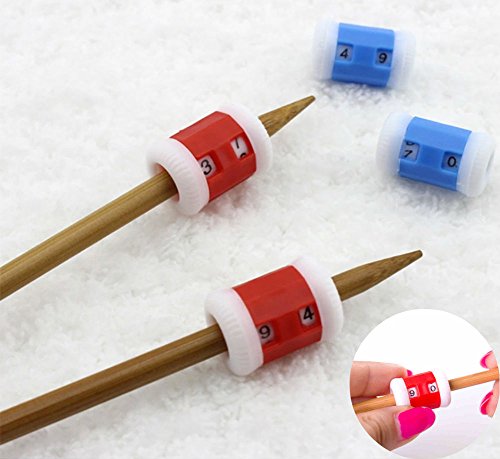 AKOAK 10 Picee Per Pack Plastic Knit Counter Knitting Crochet Stitch Marker Row Counter - 5 Large Size and 5 Small Size - Blue and Red