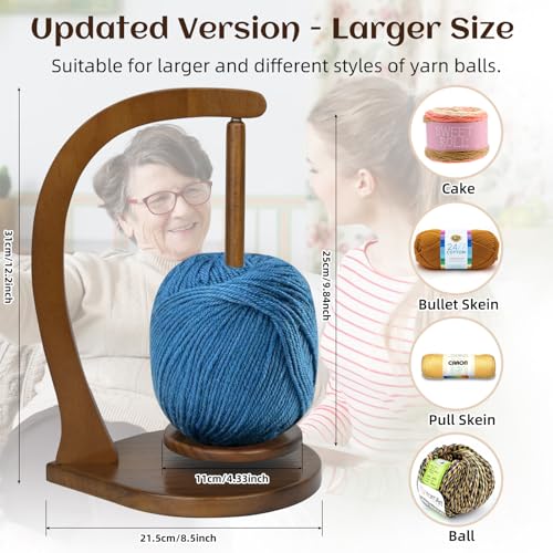 Wooden Yarn Holder for Knitting and Crocheting, Magnetic Crochet Yarn Holder, Spinner Yarn Holder for Crocheting, Crochet Accessories for Yarn Ball (Walnut Brown) - Large - color: Walnut Brown