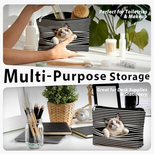Funny Ragdoll Cat Makeup Bag & Travel Pouches for Toiletries, Funny Ragdoll Cat Gifts for Women & Teen Girls, Cats Gifts Lovers for Travel，Kitty Cosmetic Zipper Travel Toiletry Bag - color: 02-Cat(05)-Ragdoll Cat