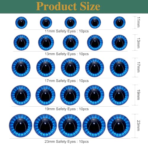 ARTCXC 50pcs 5size 11-23mm Safety Eyes for Crocheting | 50pcs Eyes + 50pcs Washers,Premium Material, Flower Texture Designed, for DIY Amigurumi Decor - color: Blue