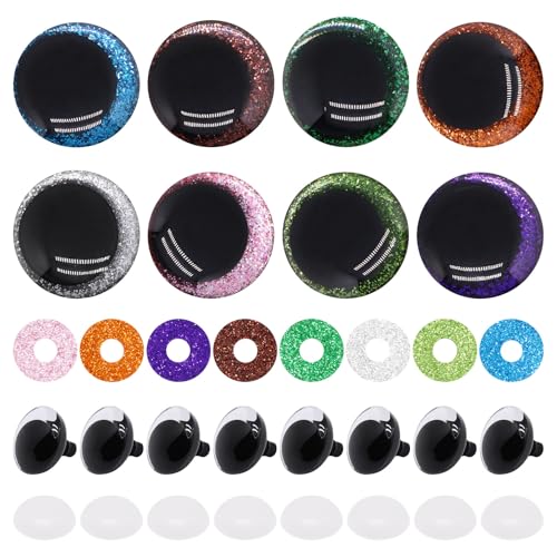 BUXIMN 16pcs 30mm Large Safety Eyes for Crocheting, Sparkling Safety Eyes for Stuffed Animals, Glitter Crochet Eyes for Animals DIY Doll Making Crafts - color: Colorful B, size: 30mm