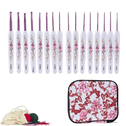 Crochet Hooks Set, 16 PCS Ergonomic Crochet Hooks Set Metal Crochet Hook Set Crochet Hooks Kit with Case Hand Knitting Yarn (Roseate) - color: Roseate
