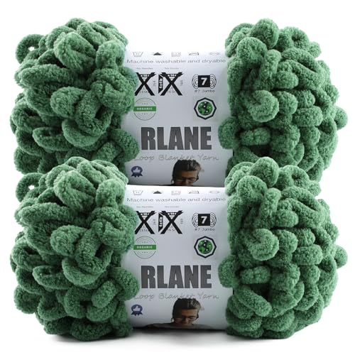 Loop Yarn for Finger Knitting Soft - Chunky Yarn for Hand Knitting - 2 Pack of 180 G/6.4 Oz - #7 Jumbo - 18 Yards - Chenille Blanket Yarn for Crocheting Blankets Amigurumi (2, Dark Green) - color: Dark Green