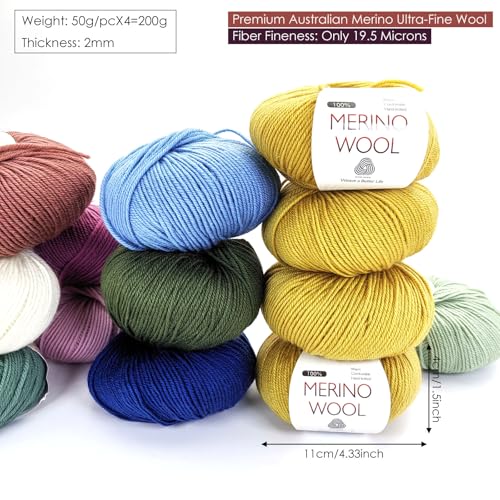 Premium 4-ply Australian Merino Ultra-fine 100% Wool Yarn, 4pcs=200g/7oz,Soft, Itch-Free, Warm and Comfortable for Knitting and Crocheting,Perfect for Sweater, Scarf, Shawl, etc (8#Military Green) - color: 8#Military Green