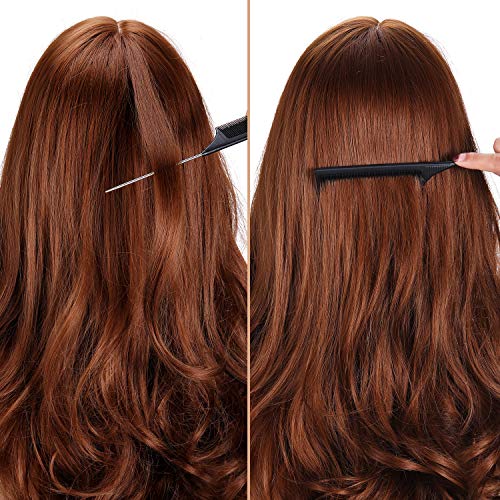 Leinuosen 2 Pcs Rat Tail Combs Steel Pin Carbon Fiber Teasing Hair | Heat Resistant Pintail, Metal Parting Tip for Sectioning, Professional Styling Comb, Salon Quality for Women Haircare