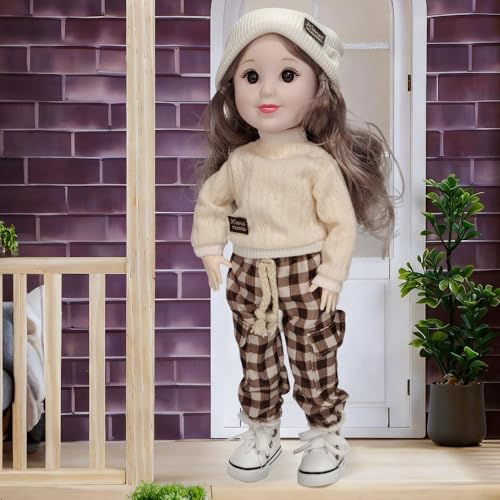 12 Inch BJD Fashion Girl Doll, 15 Movable Joints, Exquisite Hair and Trendy Casual Outfits (Casual wear-Beige) - color: Beige