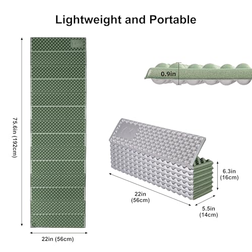 YIKI Thick Foam Sleeping Pad for Camping, Backpacking Sleeping Pad | 0.9" Thick Closed Cell Foam, Ultralight Waterproof Foldable Camping Mat, Heat Reflective Tent Pad for Hiking, Travel, Outdoor - color: Green