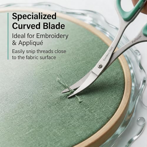 PAFASON Small Travel Sewing Embroidery Scissors Set Curve Straight Tip | Stainless Steel for Quilting Knitting Crafting Cross Stitch Crochet Thread Yarn Paper Detail Cutting Soft Rubber Handle - color: Green+pink