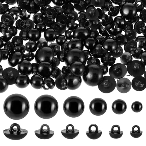 Xinjoduz 300 PCS Sew on Eyes for Stuffed Animals, Black Safety Eyes Buttons Plastic Mushroom Domed Sewing Crafting Eyes for DIY Bear Puppet Plush Crochet Animals Doll Making (7 mm-15 mm)