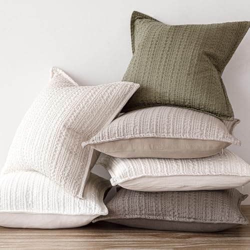 Foindtower Set of 2 Decorative Cotton Waffle Weave Throw Pillow Covers Euro Shams Cushion Covers Accent European Pillowcase for Bed Couch Sofa Bedroom Living Room Home Decor 22×22 Inch Oatmeal - color: Oatmeal, size: 22" x 22" (Pack of 2)