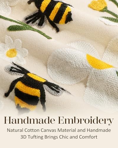 Embroidered Lumbar Pillow Cover 20x12 Inch, Flower Bee | Decorative Throw Pillow Cover, Floral Farmhouse Cushion Case with Hidden Zipper, Home Decor for Couch, Sofa, Living Room - color: Flower Bee, size: 20" x 12" (Pack of 1)