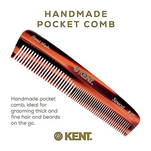 Kent R7T Fine and Wide Tooth Hair Comb, Handmade Pocket Comb for Men, Beard and Mustache Combs for Everyday Grooming and Styling, Sawcut Kent Combs, Made in England - color: Tortoiseshell, size: 1 Pack