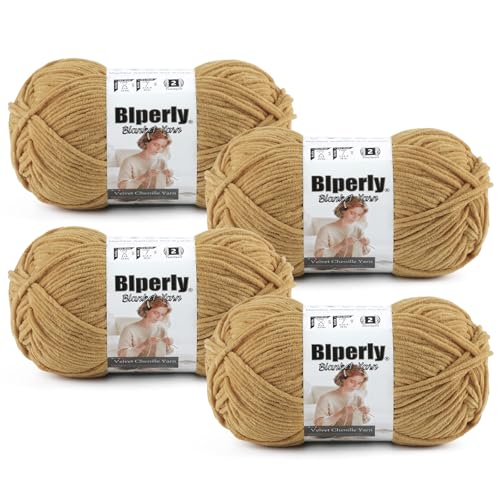 Skinny Chenille Yarn for Crocheting, #2 Brown Thin Baby Blanket Plush Yarn | 4 Pack of 158 Yds, 1.7 Oz Sport Fingering Weight Fine Yarn, Soft Fluffy Velvet Yarn for Crochet knitting Blankets, Amigurumi - color: Brown