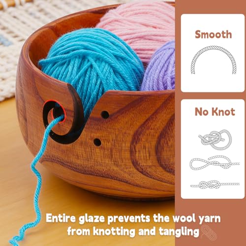 Weabetfu Wooden Yarn Bowl Handmade Rosewood Knitting Bowls for Crocheting | Knitting Yarn Bowl with Spiral Groove and Holes,6" x 3" Premium Yarn Bowls,Crochet Bowl for Mother's Day and Christmas Gift - size: 6.3inch
