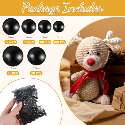 320 PCS Sew On Safety Eyes Buttons, Crochet Eyes for Animals 8mm to 15mm Plastic Mushroom Domed Sewing Doll Eye for Crafts for DIY Stuffed Animals Amigurumis Crochet Doll Making