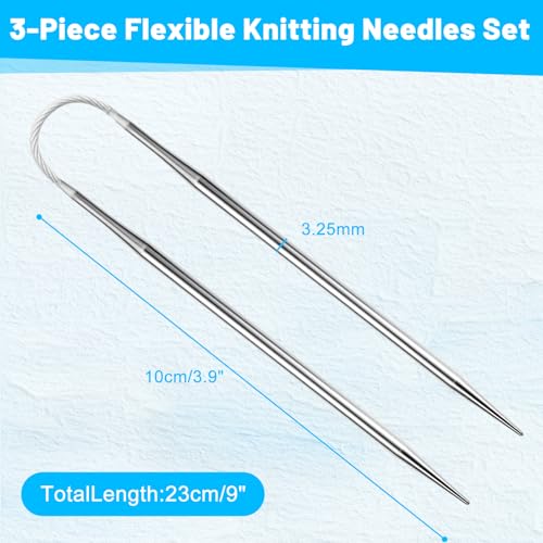 3.25MM Double-Pointed Flexible Knitting Needles 3-Piece Set, 9 Inch/23cm Circular Knitting Needles Stainless Steel Needles for Small Projects DIY Knitting - size: Size US 3 (3.25mm)