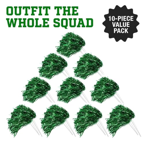 Metallic Kelly Green Foil Textured School Spirit Shakers- Pack of 10 | Anderson's Metallic Pom Pom, For Cheerleader, Football, Basketball, Homecoming, Team Party, Dance Performance - color: Kelly Green