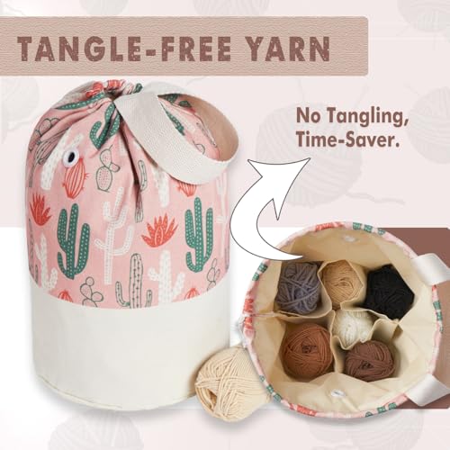 Yarn Bag, Knitting Crochet Bag, Portable Yarn Storage Bags Organizer for Crocheting Project, Store Skein Ball, Short Knitting Needle (Medium, Cactus) - color: Cactus, size: Medium